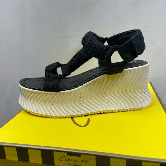 NWT Sam Edelman Circus Venus Platform Sandals 9 Black Sporty Minimal Y2K Revival - Picture 1 of 16